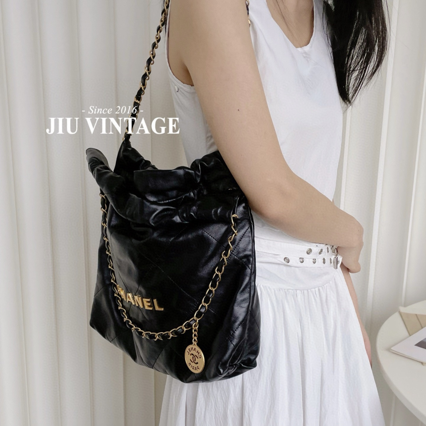 99新 Chanel/香奈儿 黑金22bag小号单肩包DJM12-1299