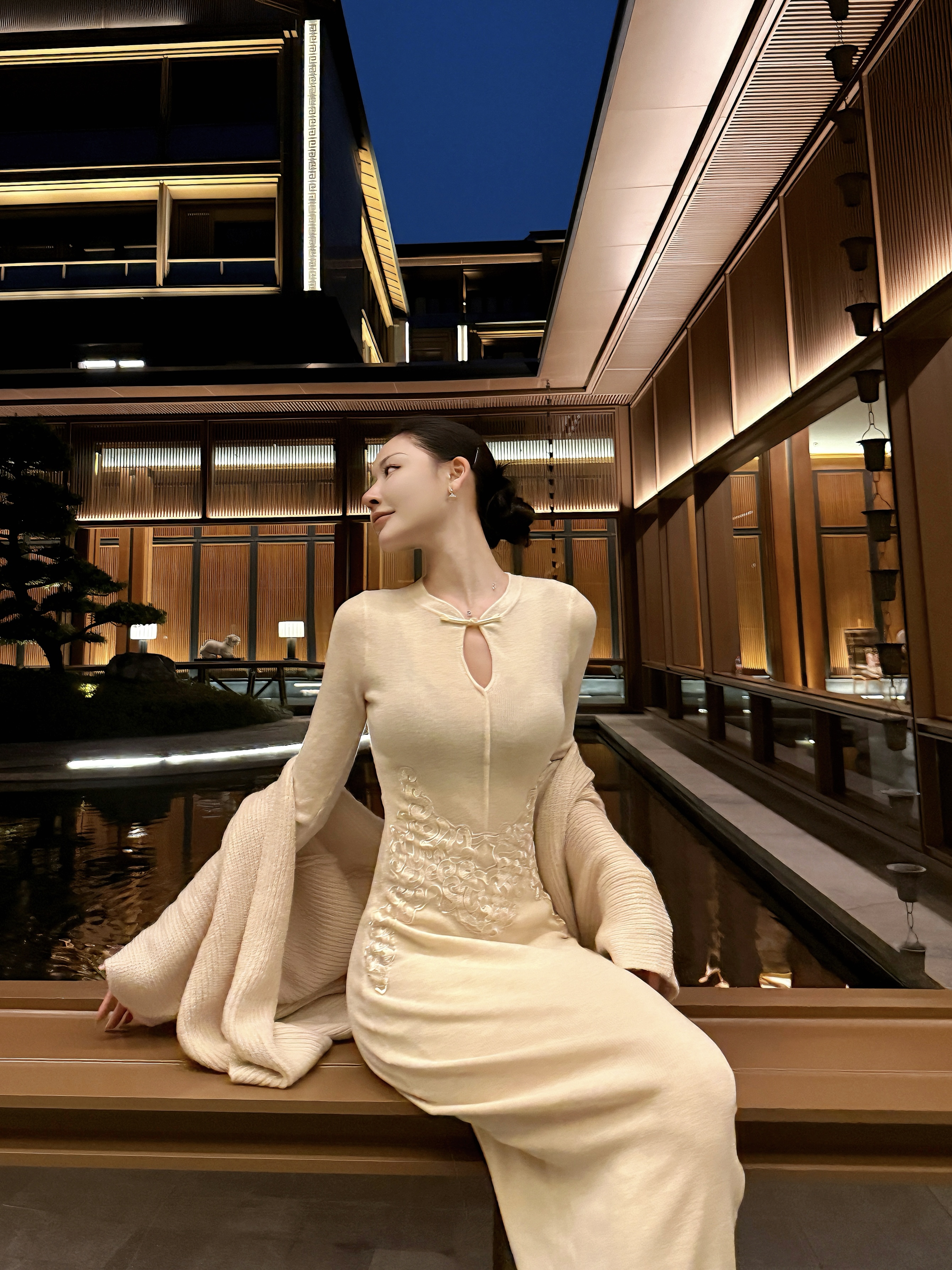 时尚气质早秋新中式中国风羊毛马海毛针织旗袍连衣裙开衫两件套装