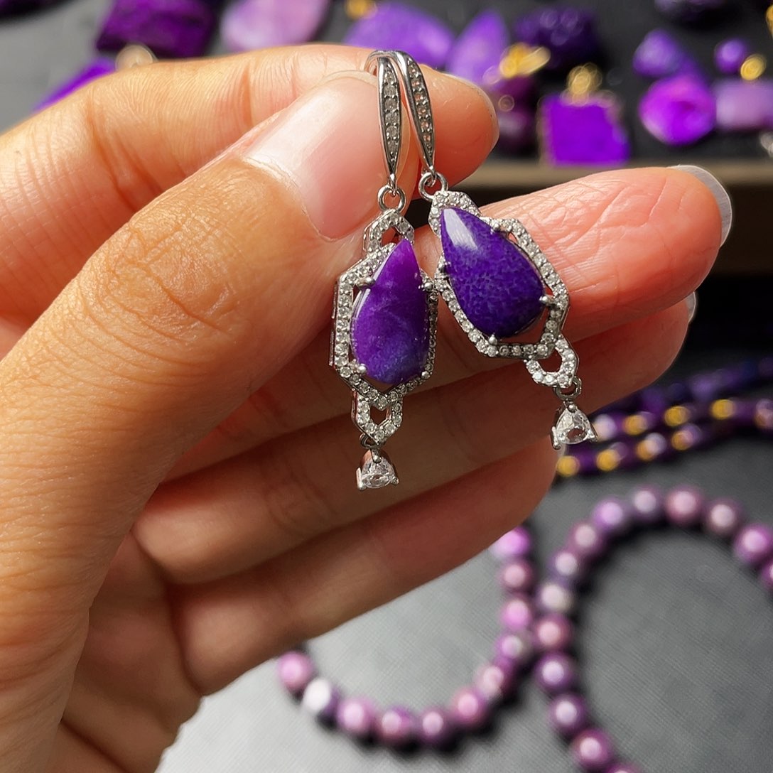 苏纪石（舒俱来）耳钩银S925镶嵌