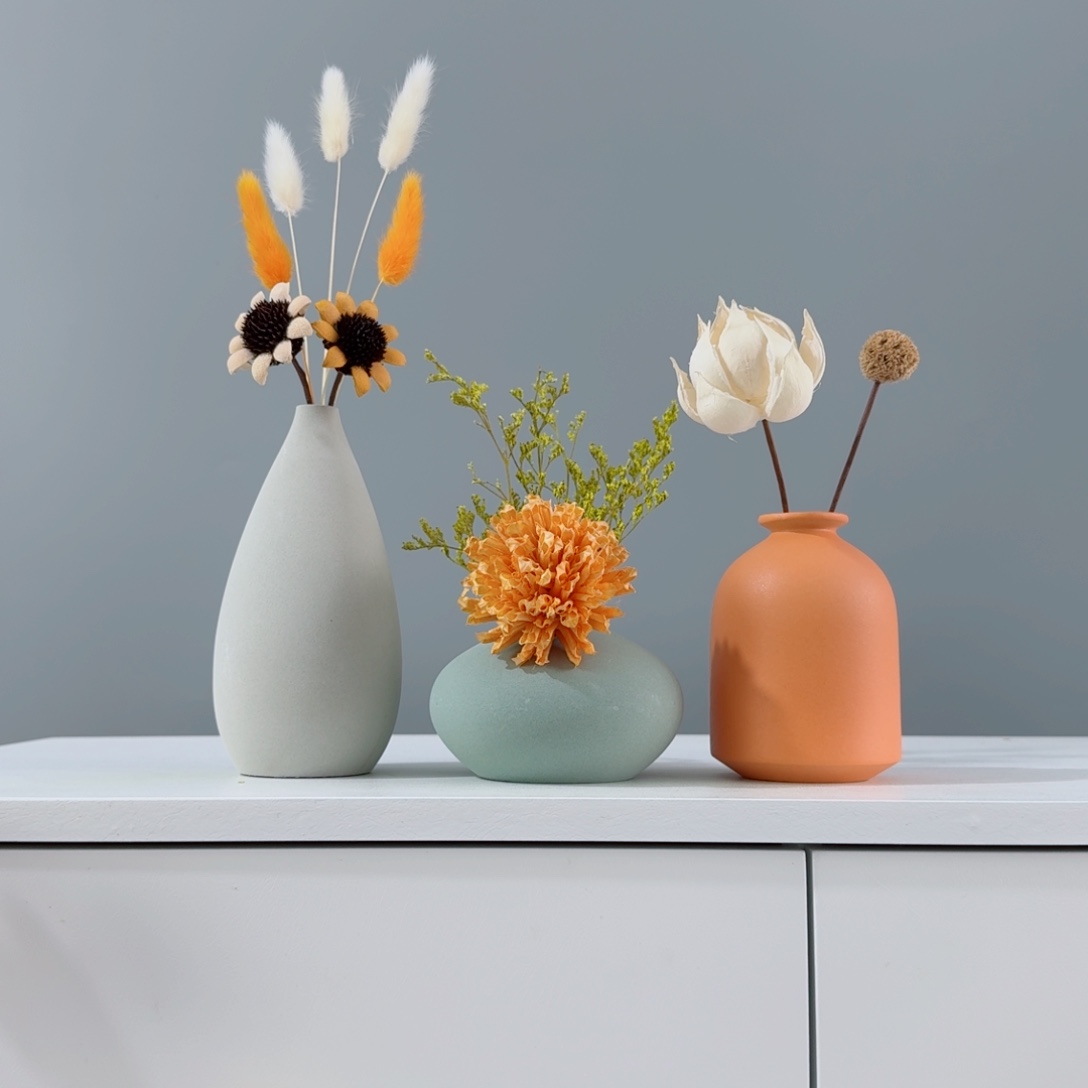 摆件陶瓷花瓶摆件含花总高约20-30cm