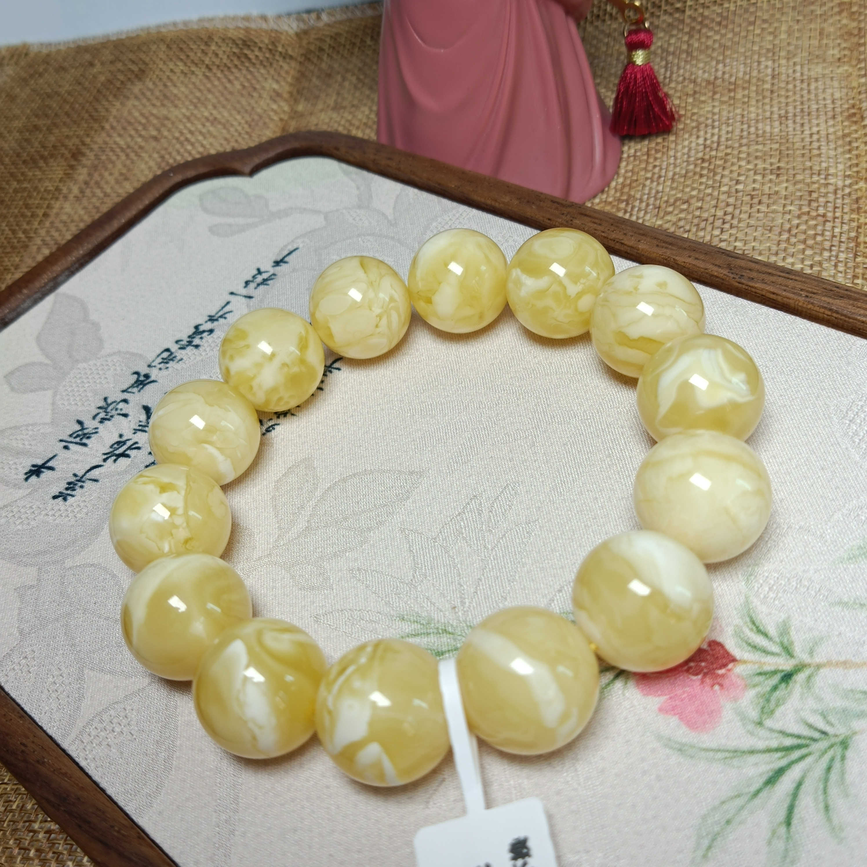 17+天然白蜡妖花蜜蜡圆珠手串~俄料~原矿~精品高货~收藏级别~4884