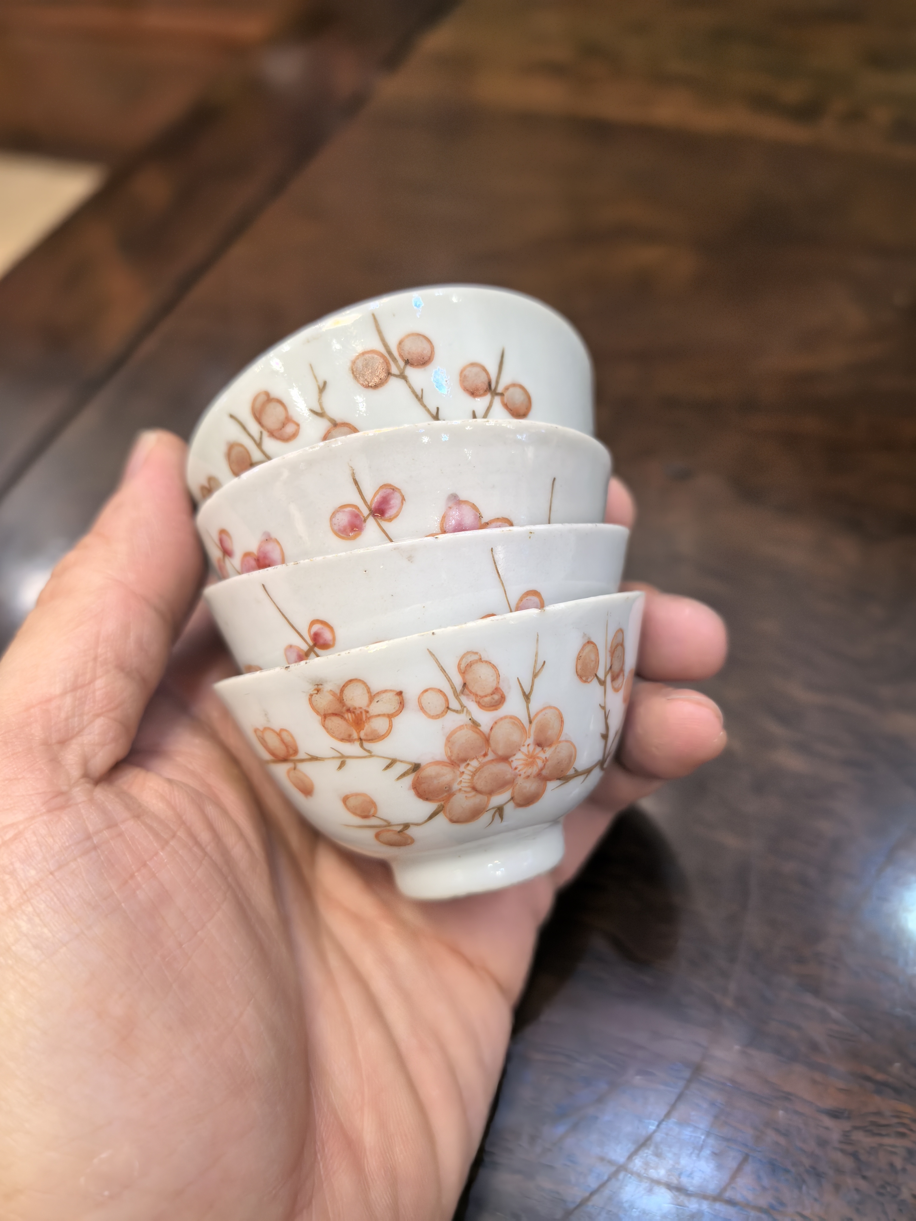 梅开五福珐琅彩梅花杯小民工夫手工陶瓷高档白瓷茶杯一组4个价