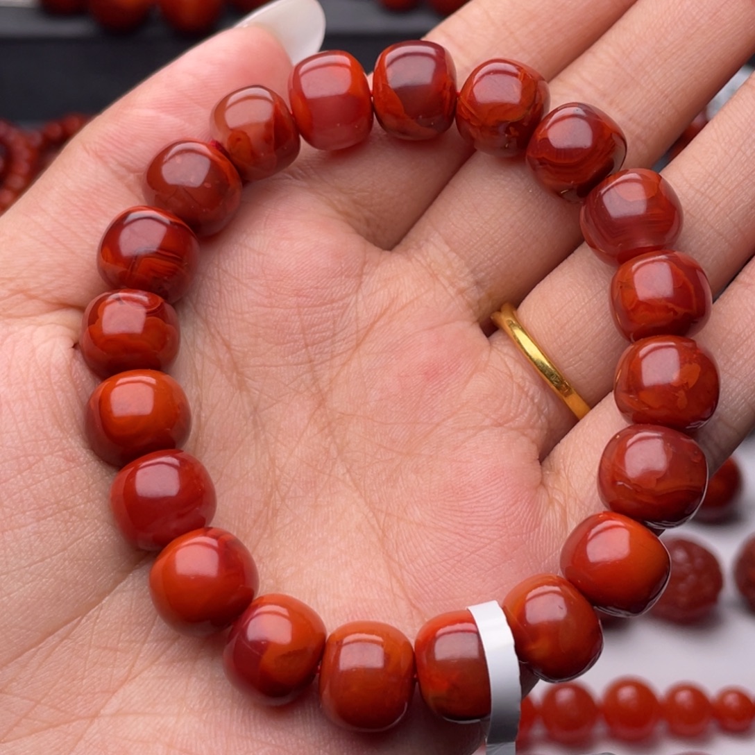 南红玛瑙未镶嵌手链Y11mm收藏满肉牛血火焰老型手串