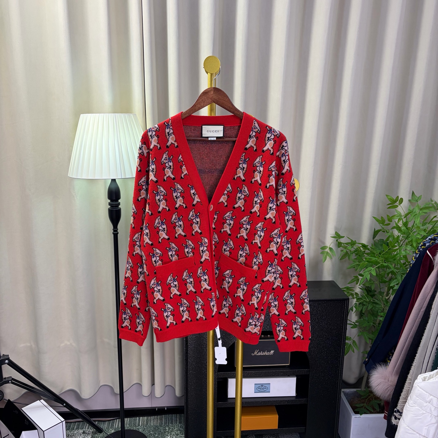 99新 GUCCI/古驰 红色小猪满印毛衣 S码 99新