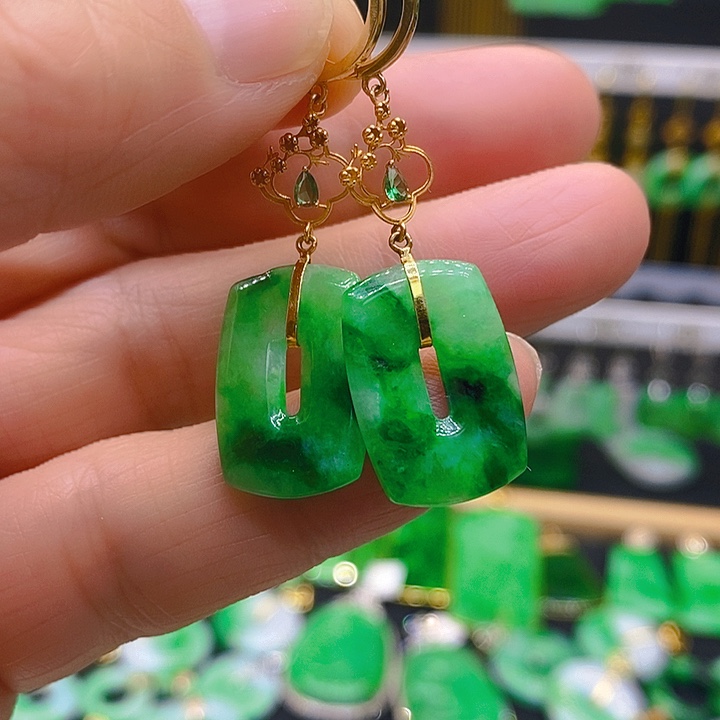 翡翠耳饰18K金镶嵌耳坠