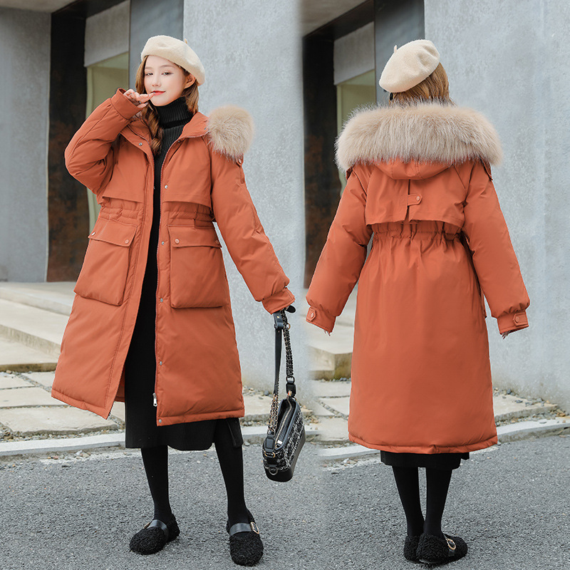 24新款时尚气质大毛领棉衣女长款过膝冬韩版休闲宽松连帽厚外套