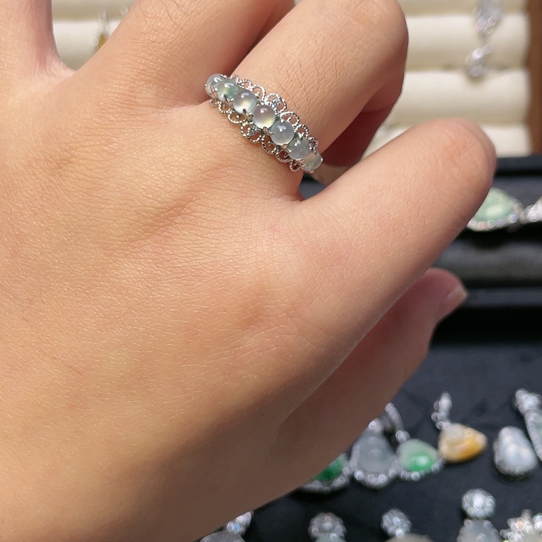 鲸****翡翠银S925镶嵌颈饰戒指