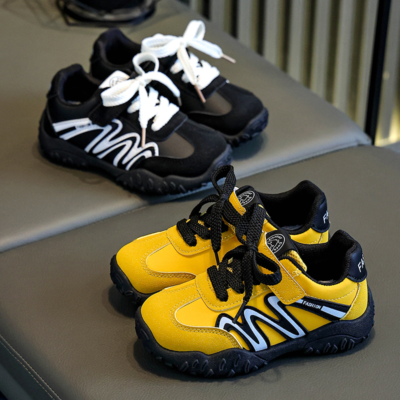 小黄鸭儿童皮面阿甘鞋2025年秋季新款女童百搭德训鞋韩版童鞋C