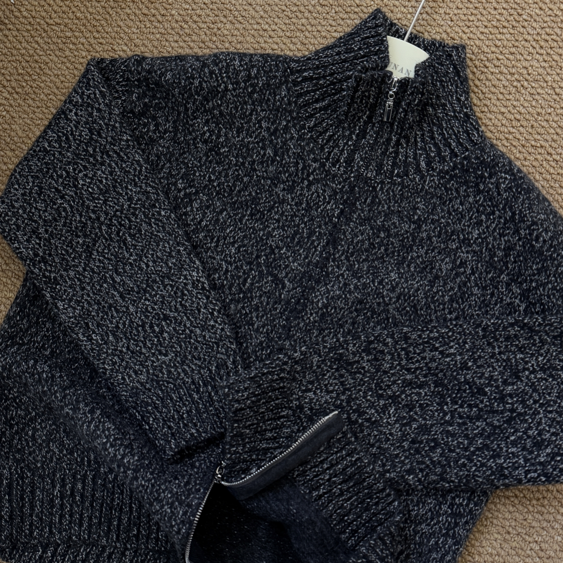 氛围感百搭简约立领拉链毛衣