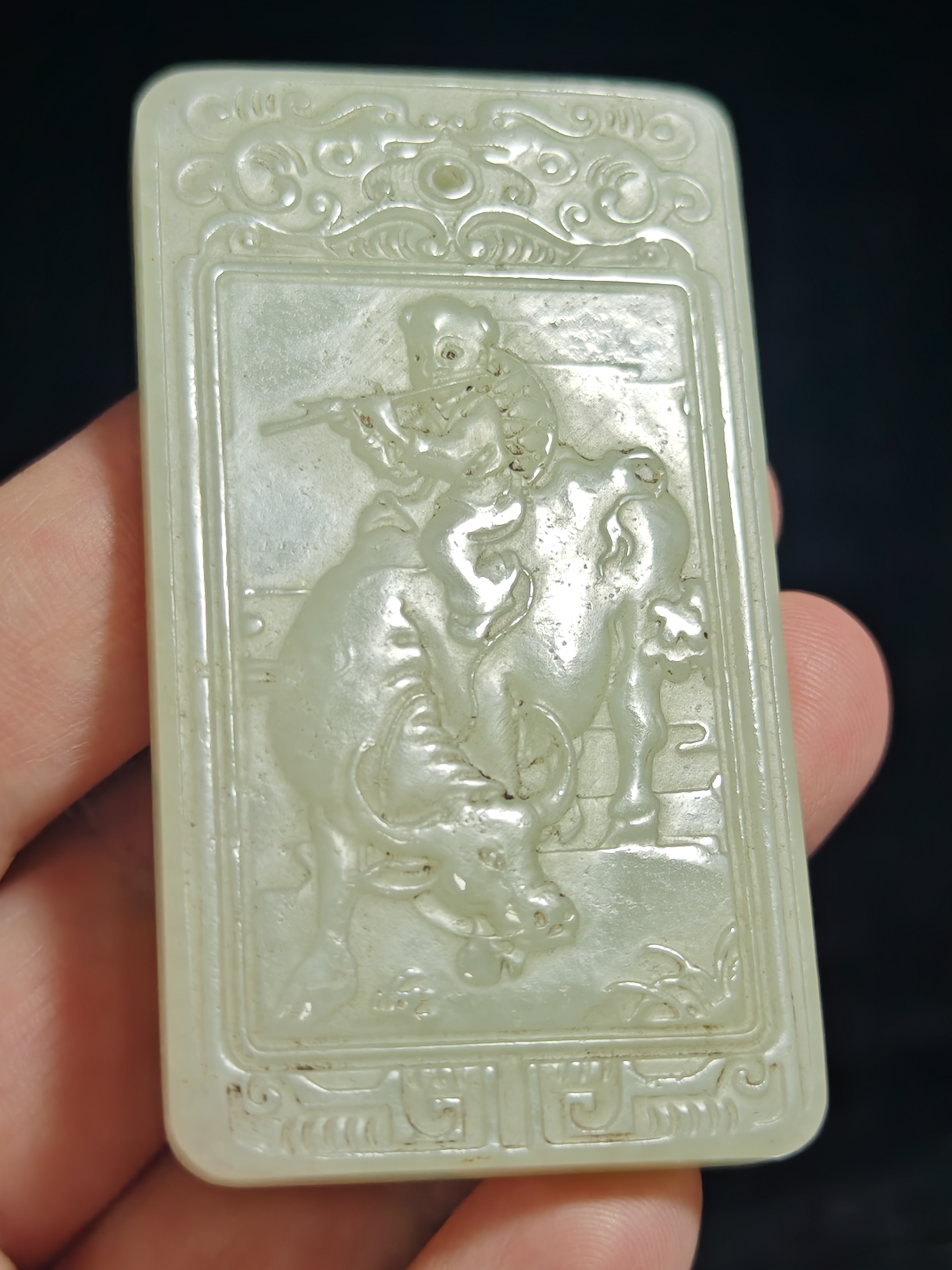 和田玉童子牧牛子冈玉牌