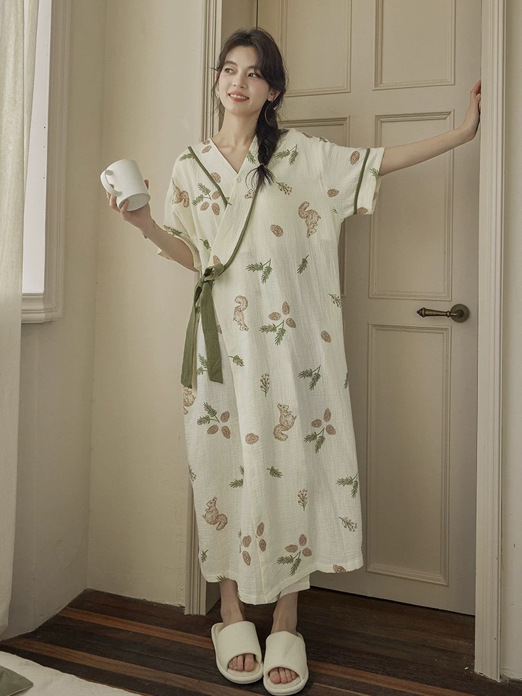 睡衣女款2025新款睡袍田园风女士夏季长款小清新睡裙可外穿家居服