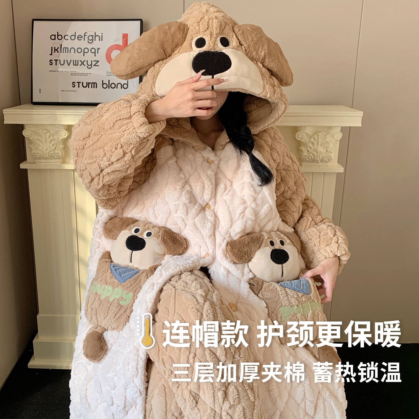 三层夹棉睡衣女爆款2025新款秋冬季加绒加厚珊瑚绒冬天睡袍家居服