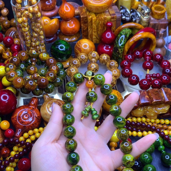 松木琥珀木高油文玩手串