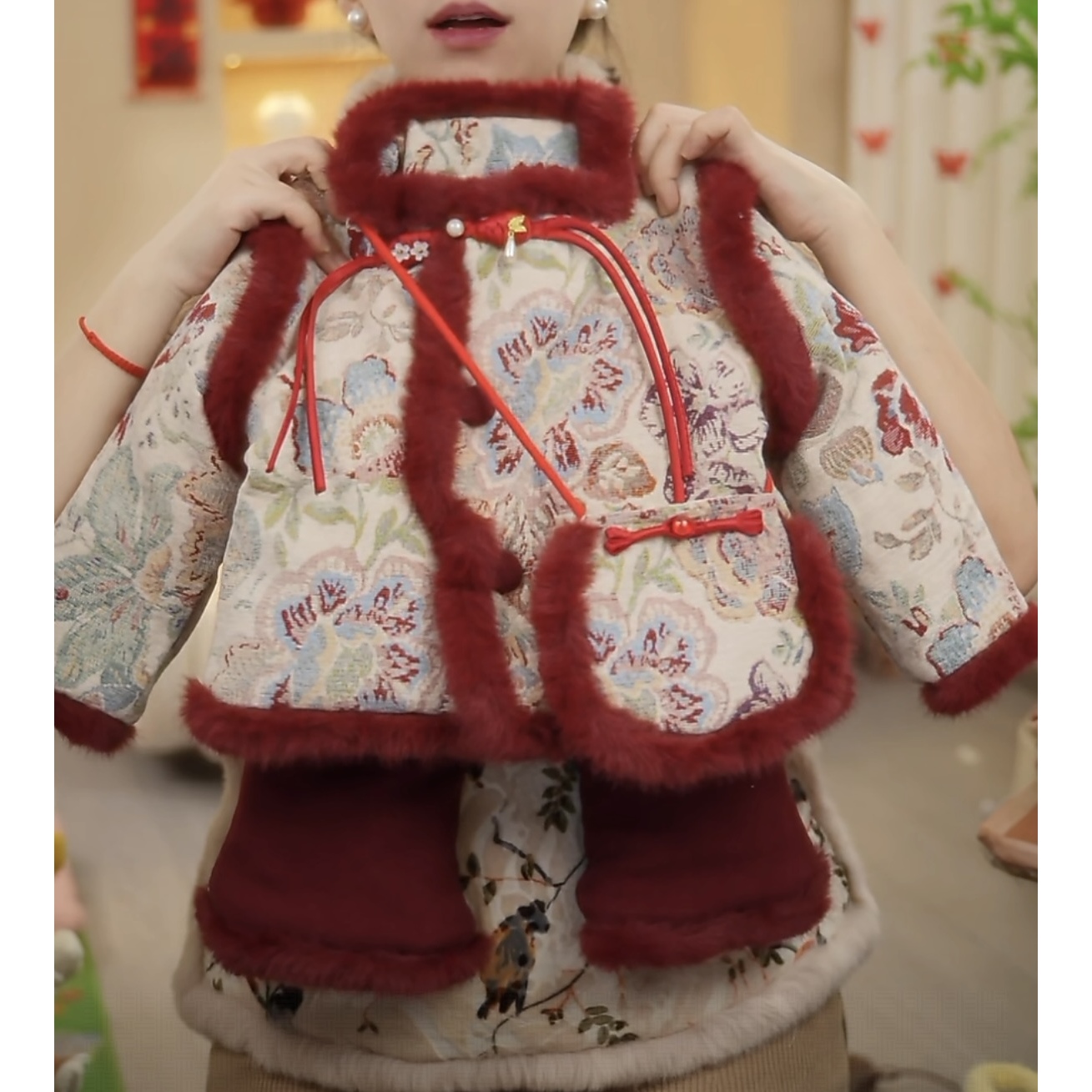 【锦绣】儿童秋冬款唐装拜年服女宝宝加绒加厚冬季棉服女童喜庆碎花