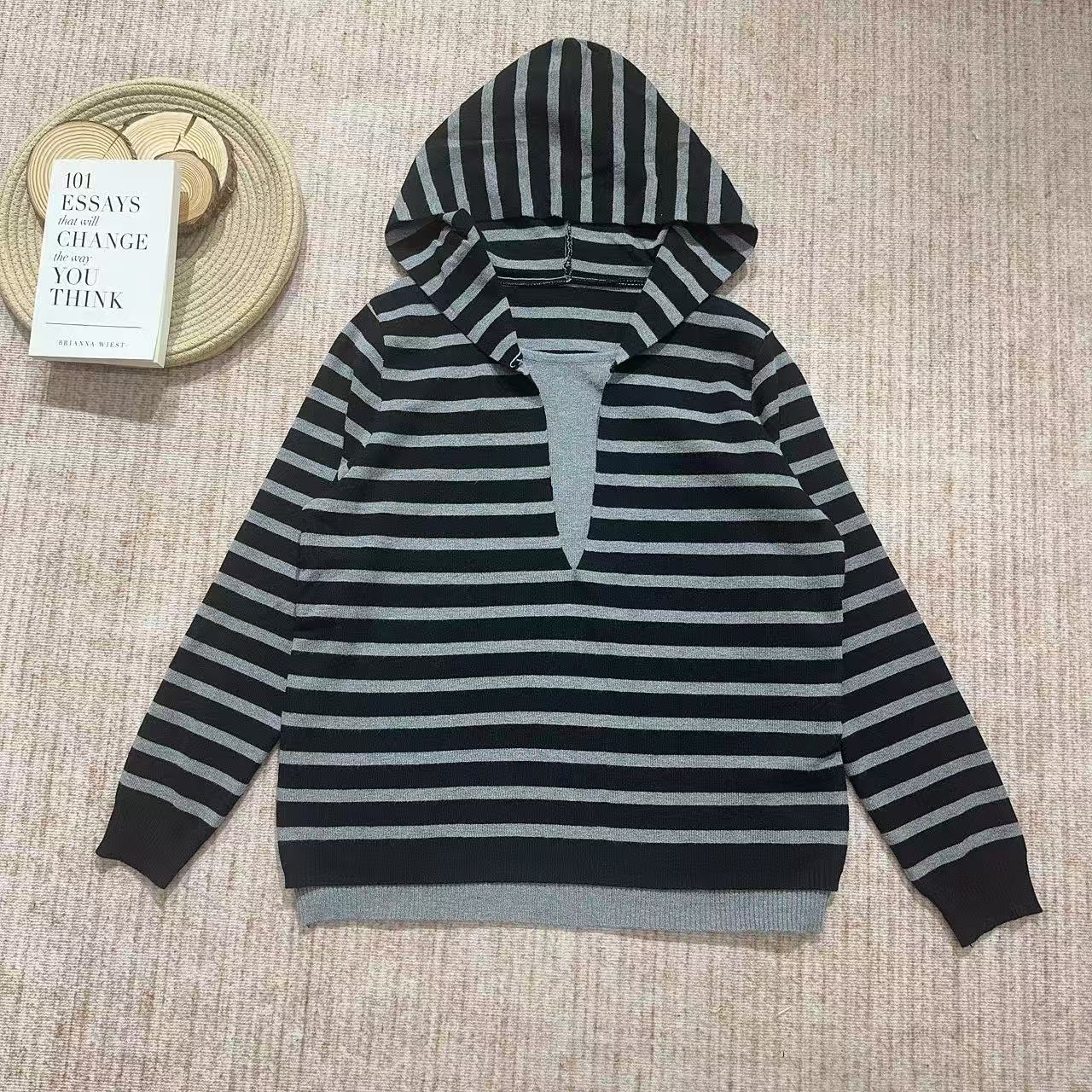 2025秋季新款时尚休闲连帽条纹针织长袖4769