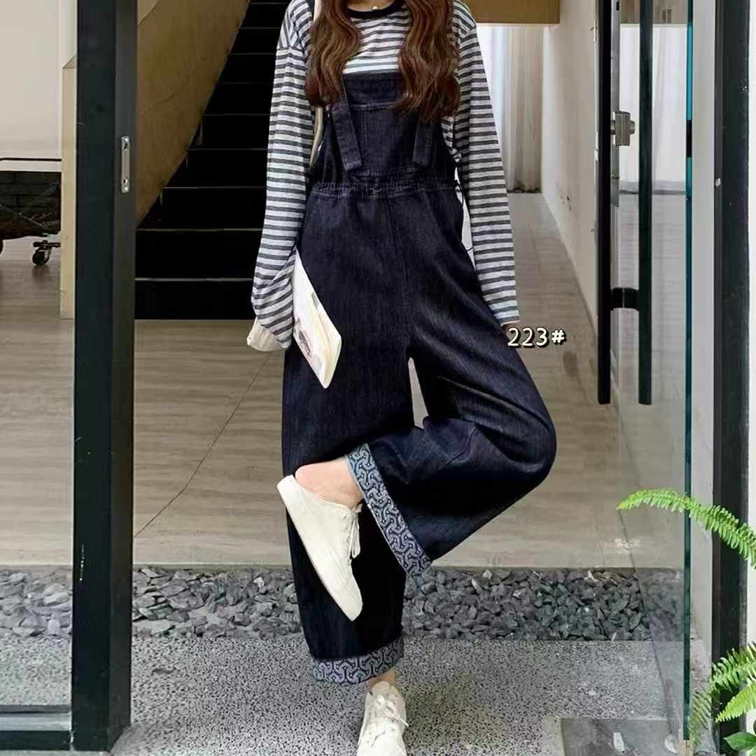 MT【901-999】时尚洋气女装秋季牛仔气质休闲收腰背带裤套装