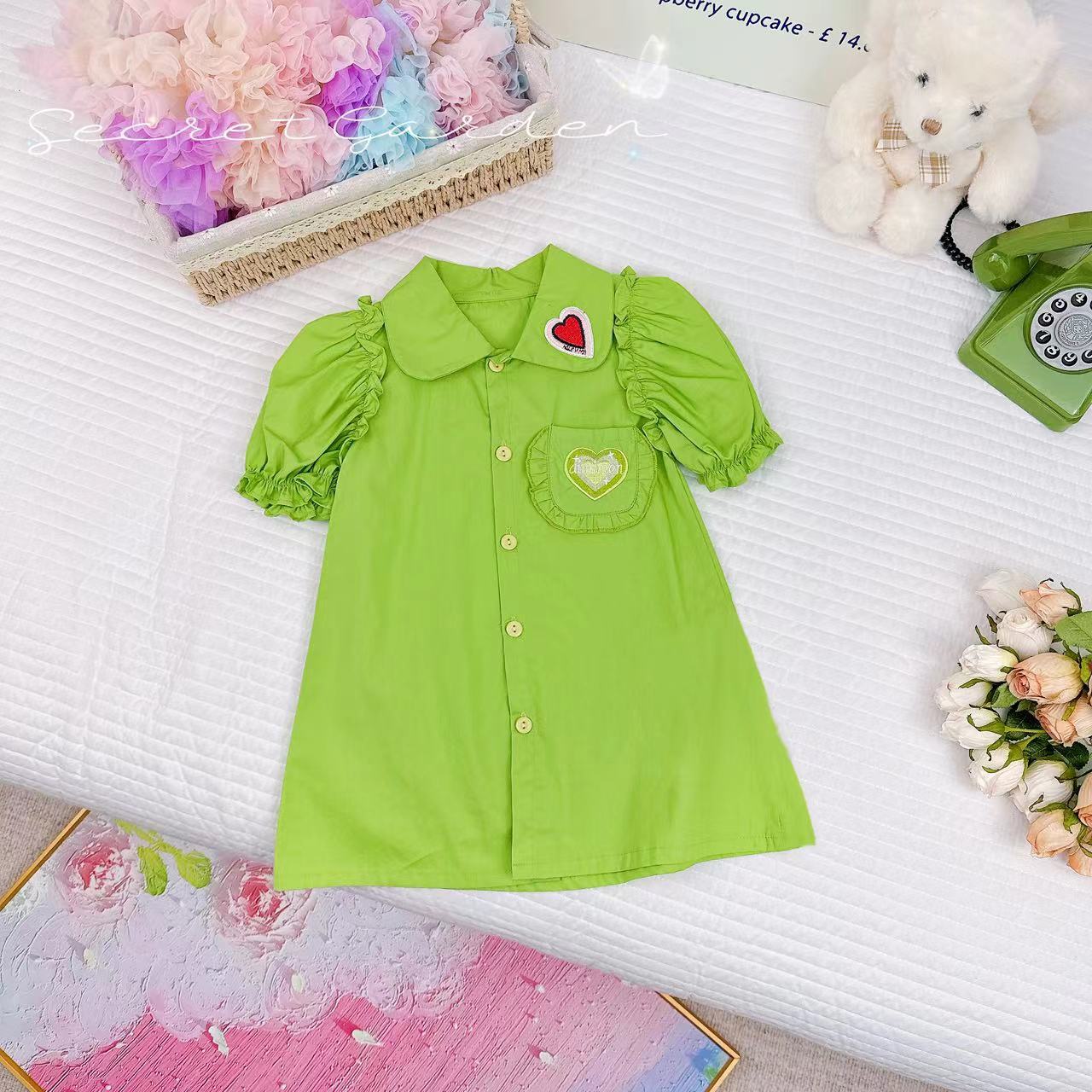 夏款新款女童爱心polo领泡泡袖连衣裙.D-CD135