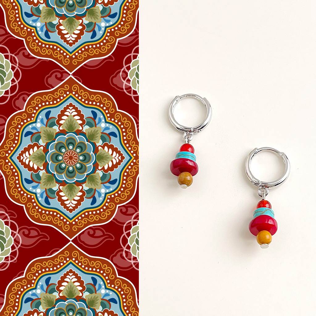 民族风·国风原创藏族风撞色绿松石玛瑙耳扣新中式文艺复古耳饰