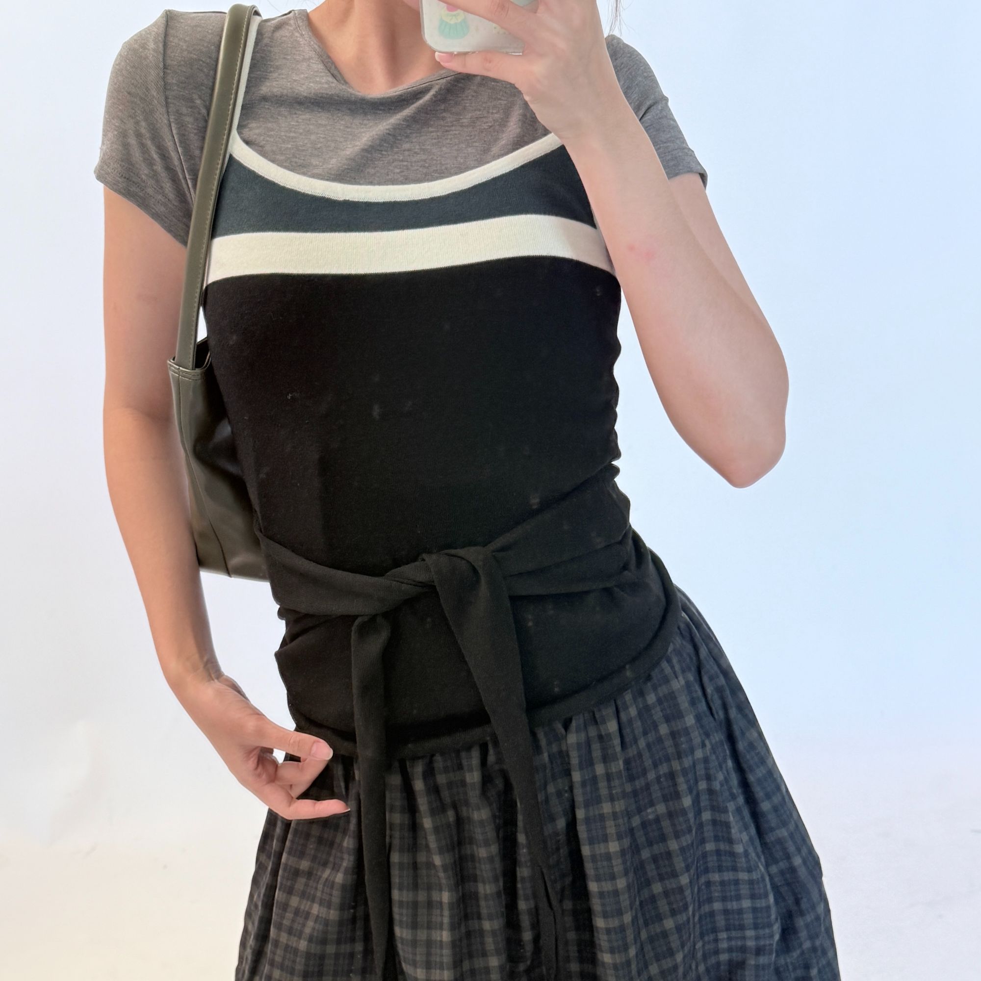 河岸家设计师MONOHA拼色绑带针织吊带女25秋