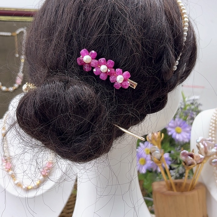 淡水珍珠发饰银S925镶嵌