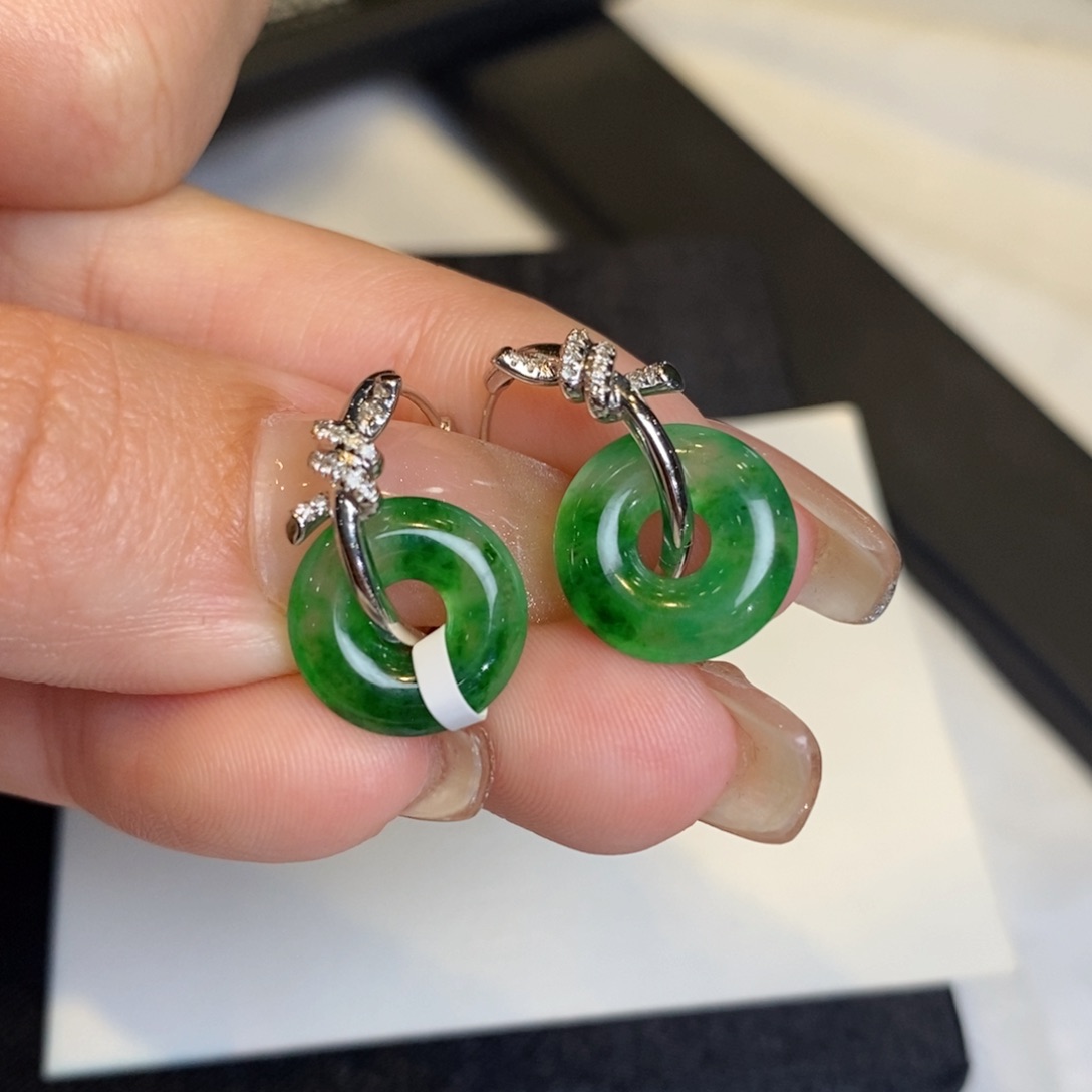 翡翠耳饰18K金镶嵌甜甜圈