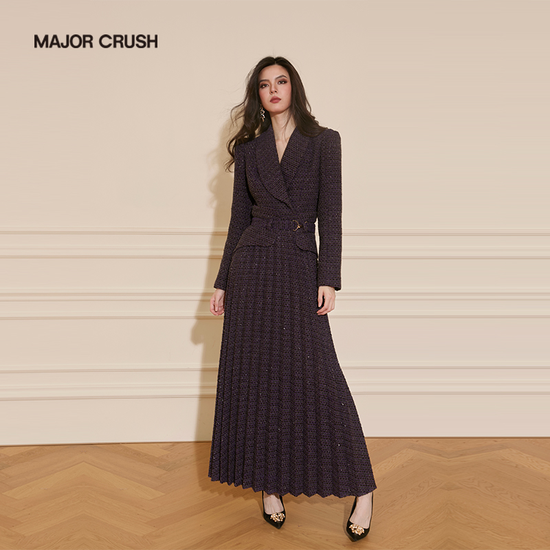 MAJOR CRUSH新款优雅紫木香调连衣裙精致粗花呢小香风连衣裙6623