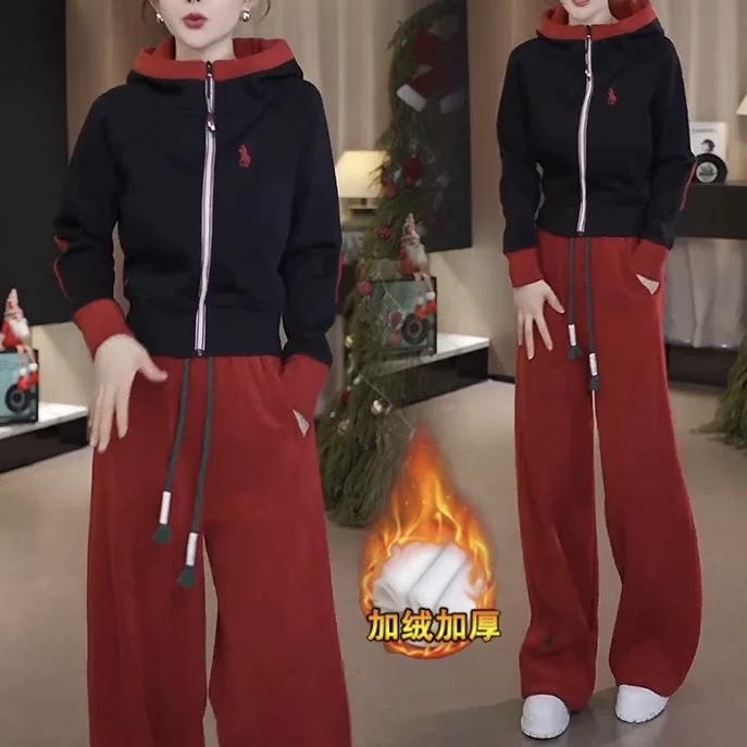 2025运动连帽加绒加厚休闲时尚卫衣套装