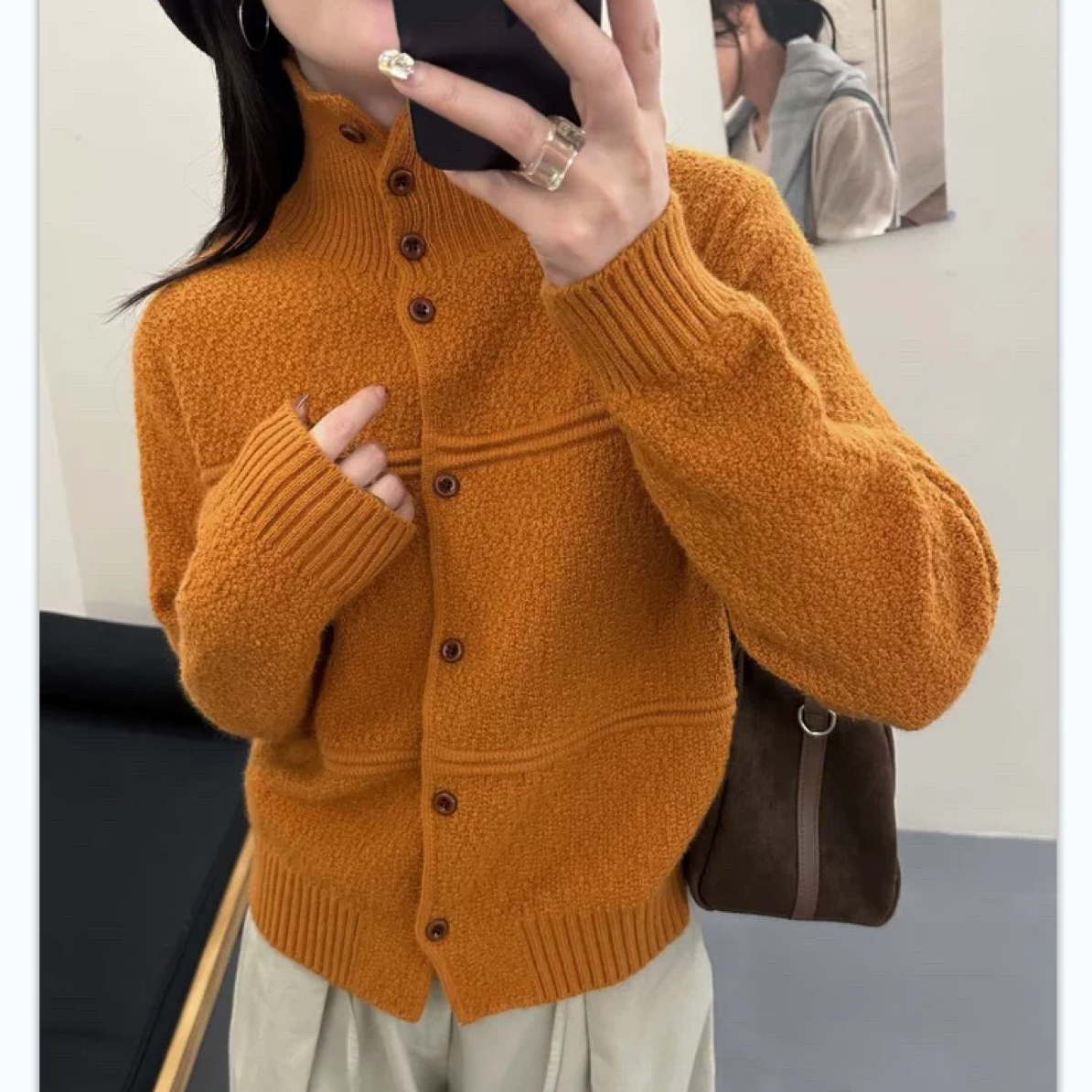 欢欢家8826秋冬新款立领可翻领加厚毛针织开衫女百搭显瘦毛