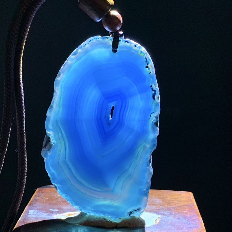 巴西玛瑙原石切片吊坠深蓝色毛衣链318尺寸60/36/6mm
