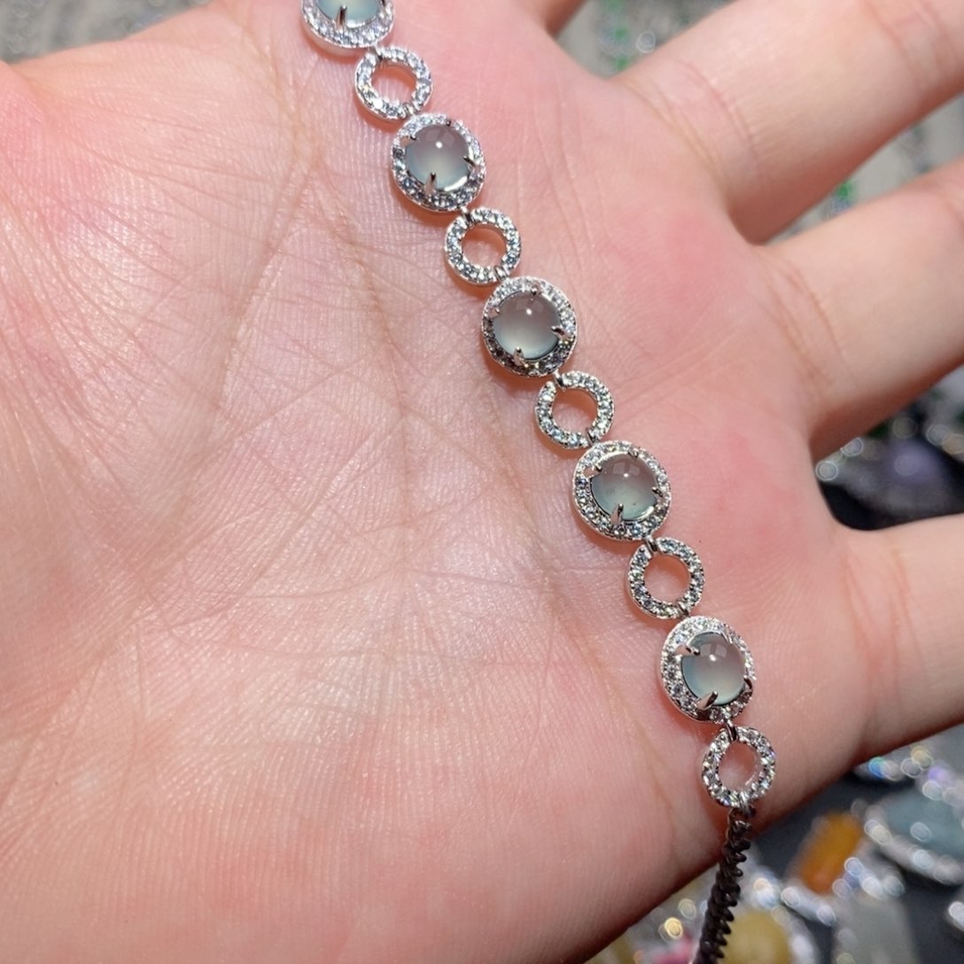 翡翠手链银S925镶嵌n j k l