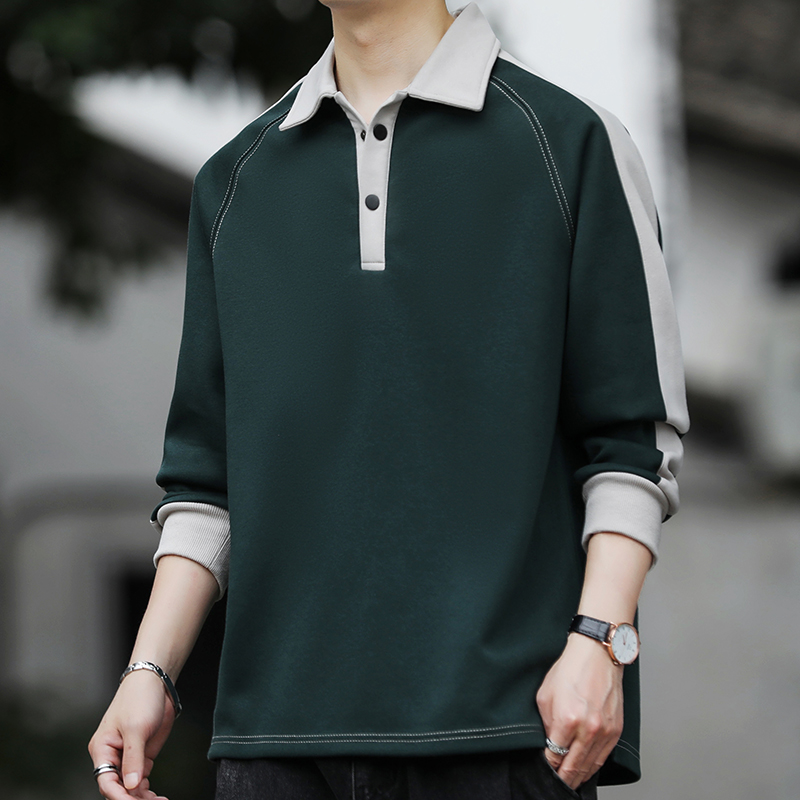 雅鹿男装男士polo领卫衣男士秋装休闲polo冬季翻领拼接长袖23555