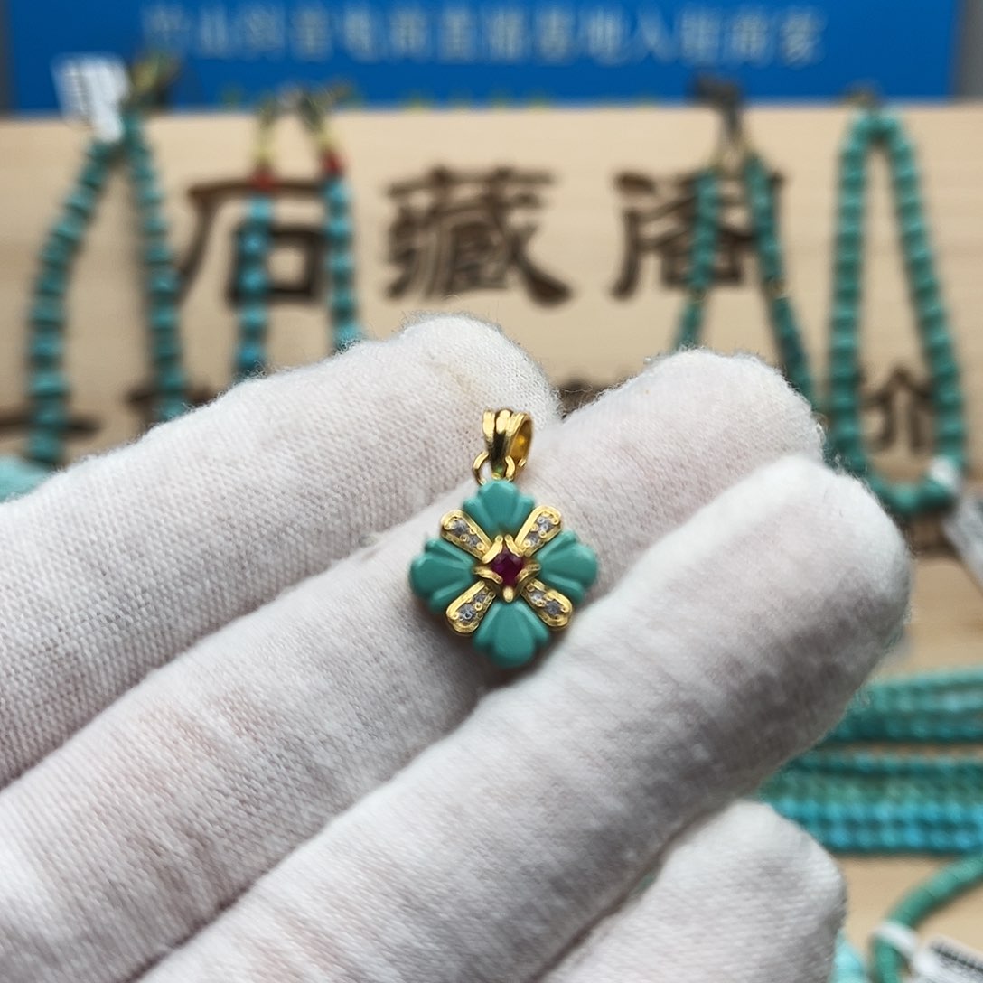 绿松石吊坠银S925镶嵌