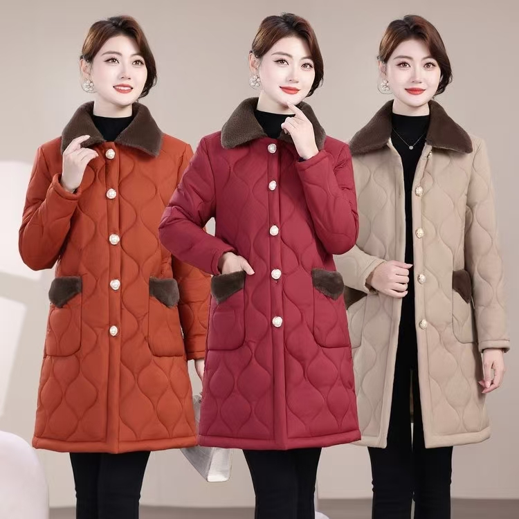 女装宽松中老年女式棉服妈妈装加绒中老年女装棉服