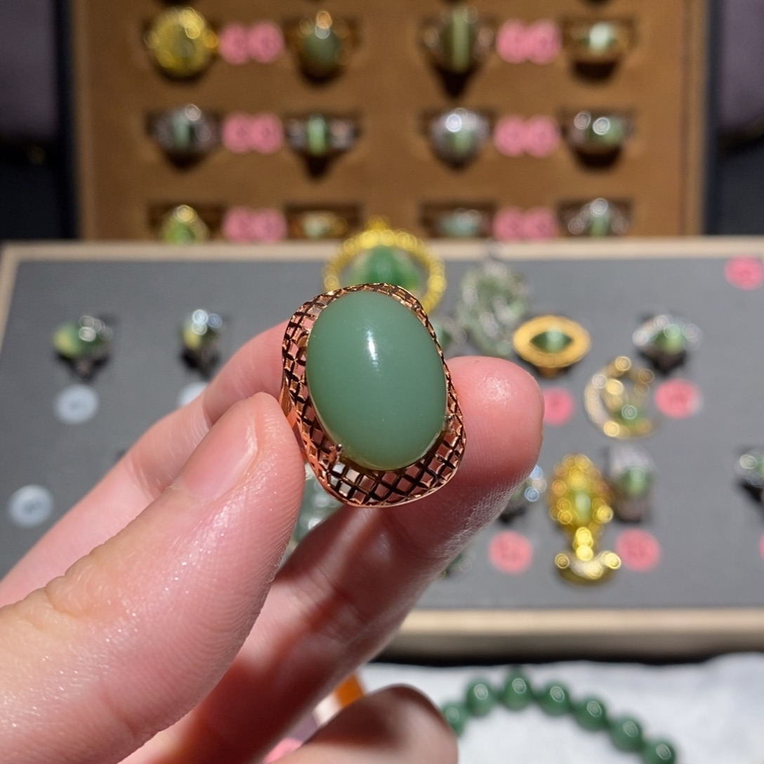 和田玉银S925镶嵌戒指