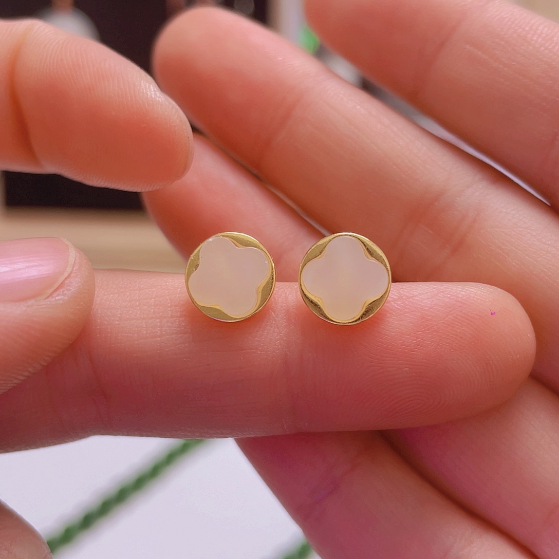 和田玉耳饰银S925镀金镶嵌