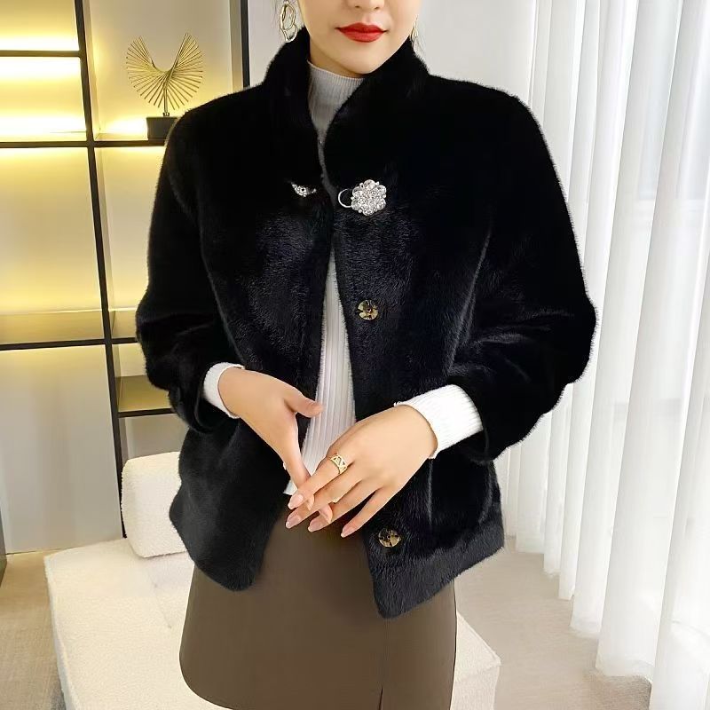 001新款短款外套貂绒女士外套时尚保暖女士秋冬立领冬季