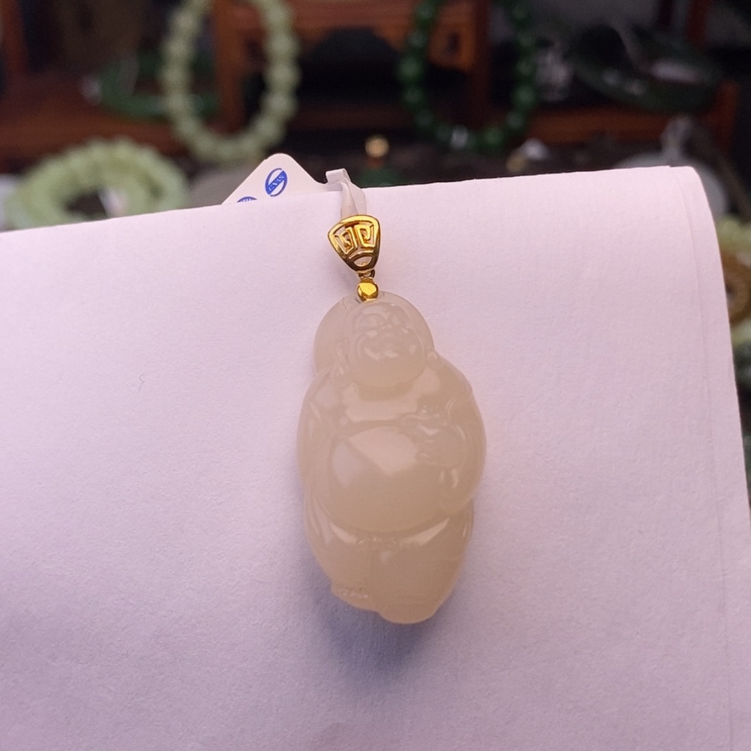 和田玉清货价熟藕粉金镶站佛未镶嵌