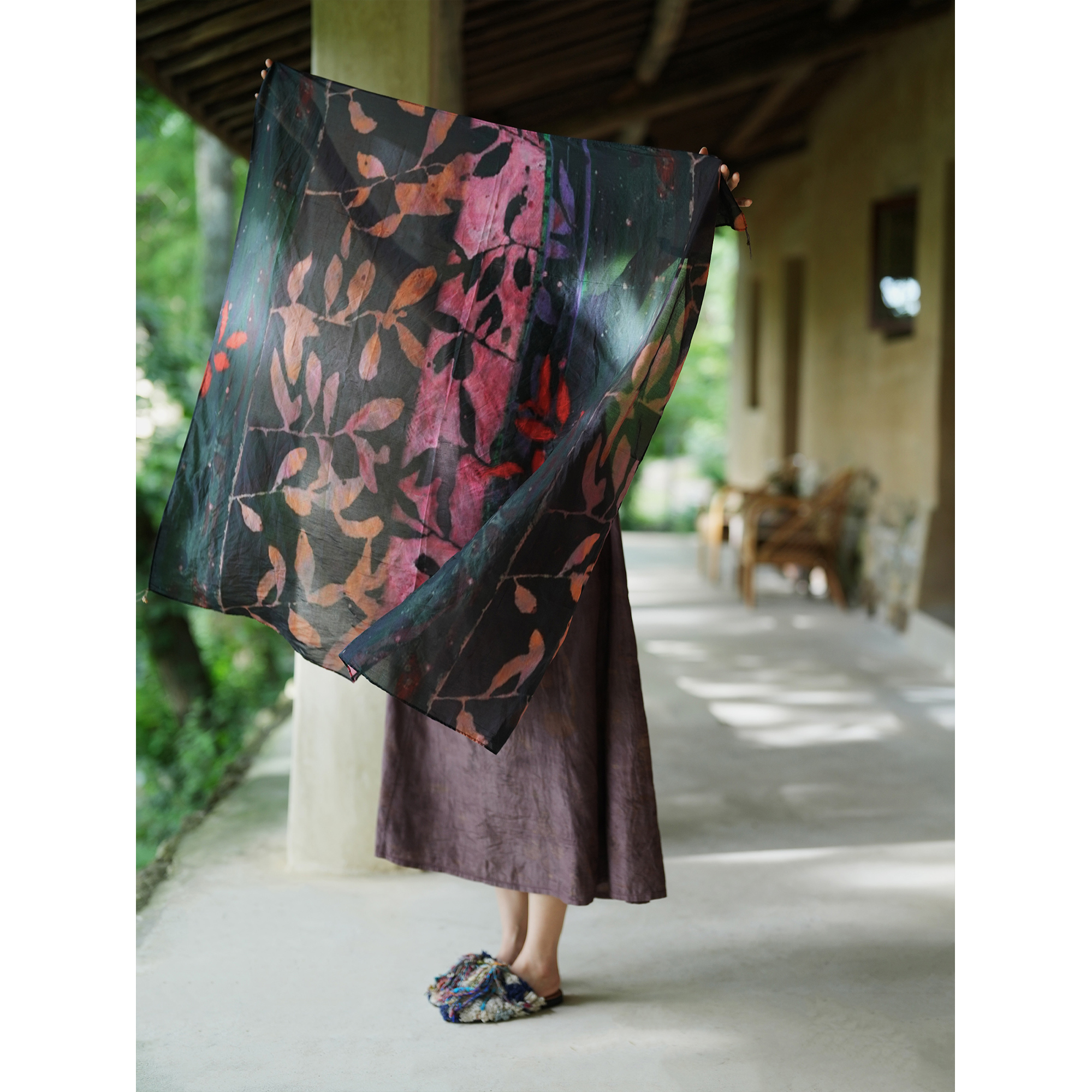 几见 原创设计桑蚕丝围巾文艺丝巾印花头巾复古方巾民族风Q52008