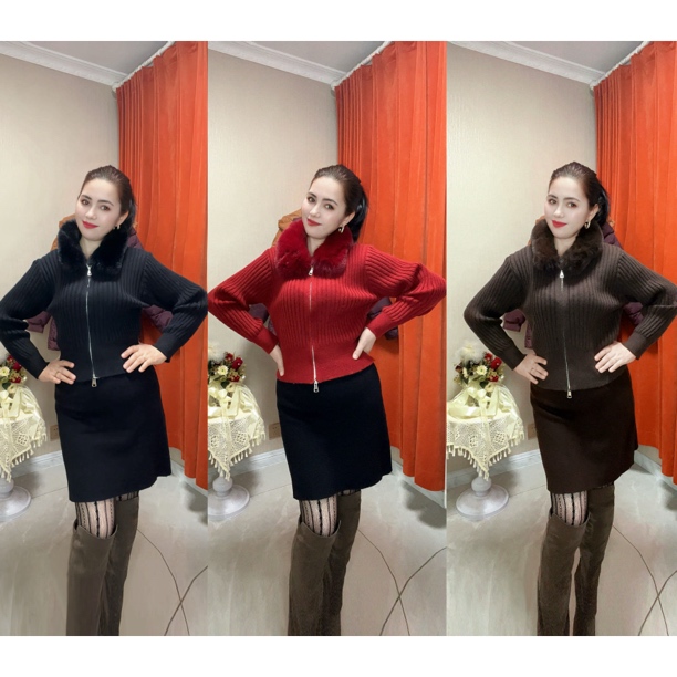 秋冬新款毛领宽松针织开衫慵懒风百搭上衣