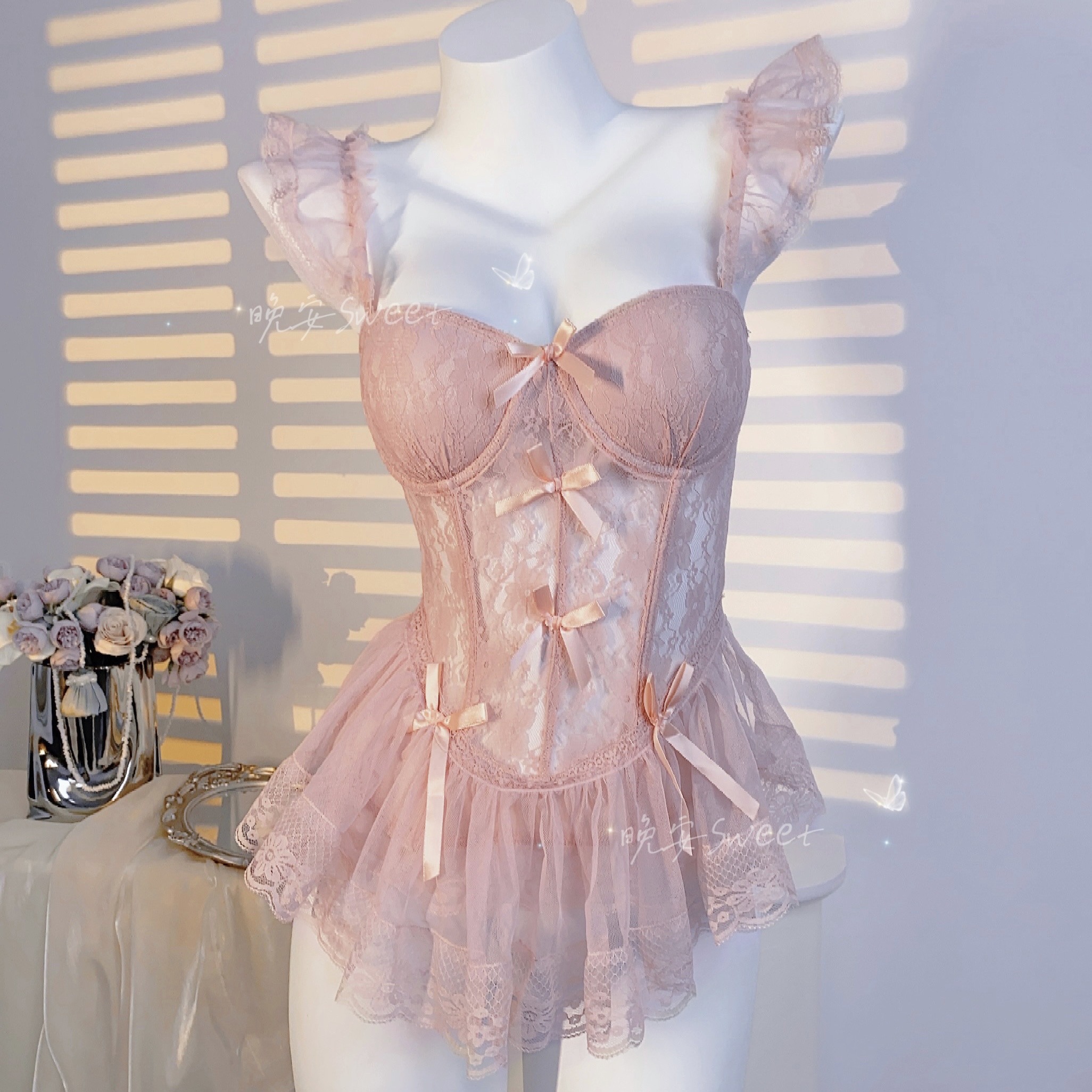 藏娇【80-200】蕾丝纯欲风性感微胖塑形聚拢吊带睡裙女秋冬蜜桃小胸