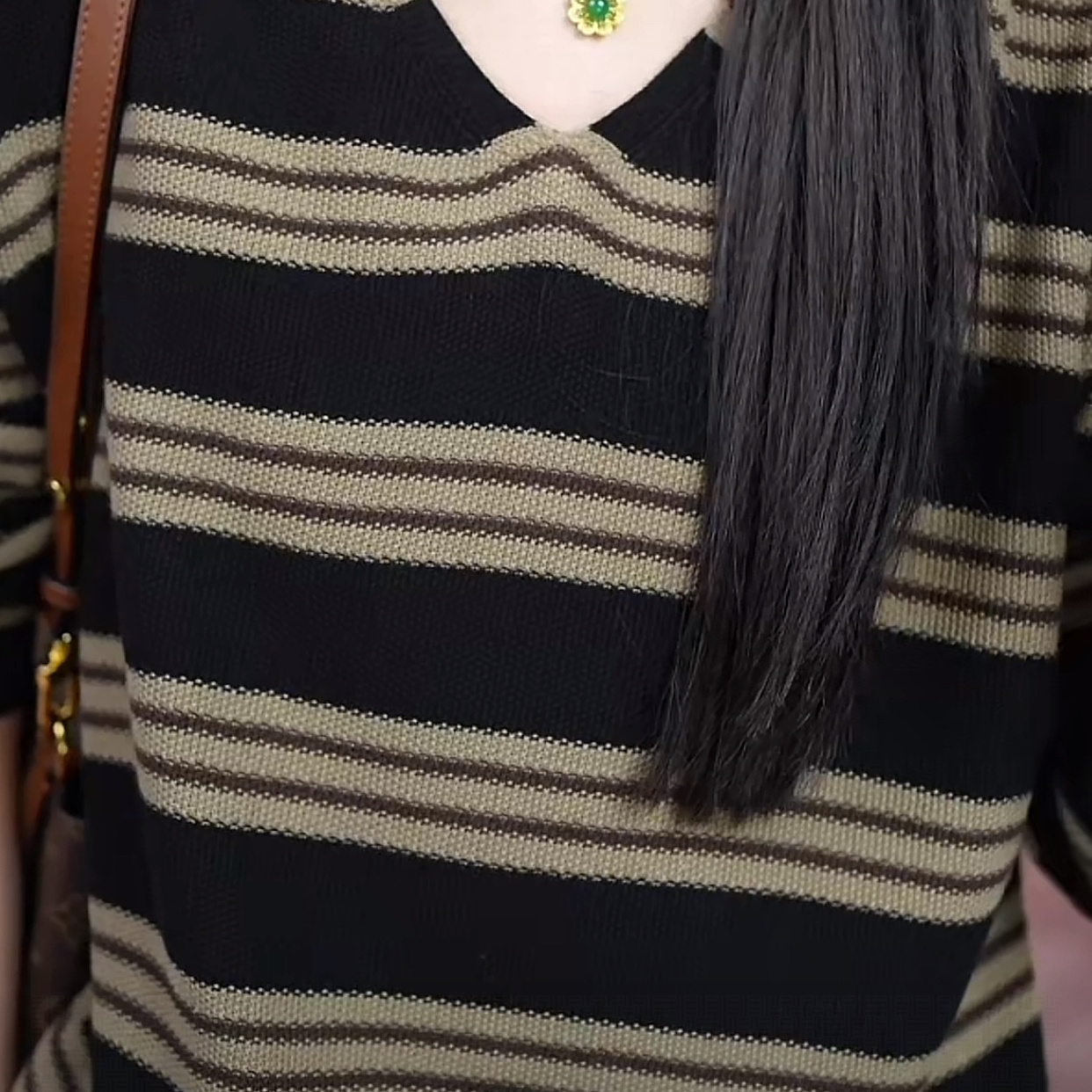 （黑咖条纹）12.18-2洋气时尚女士上衣清爽长袖