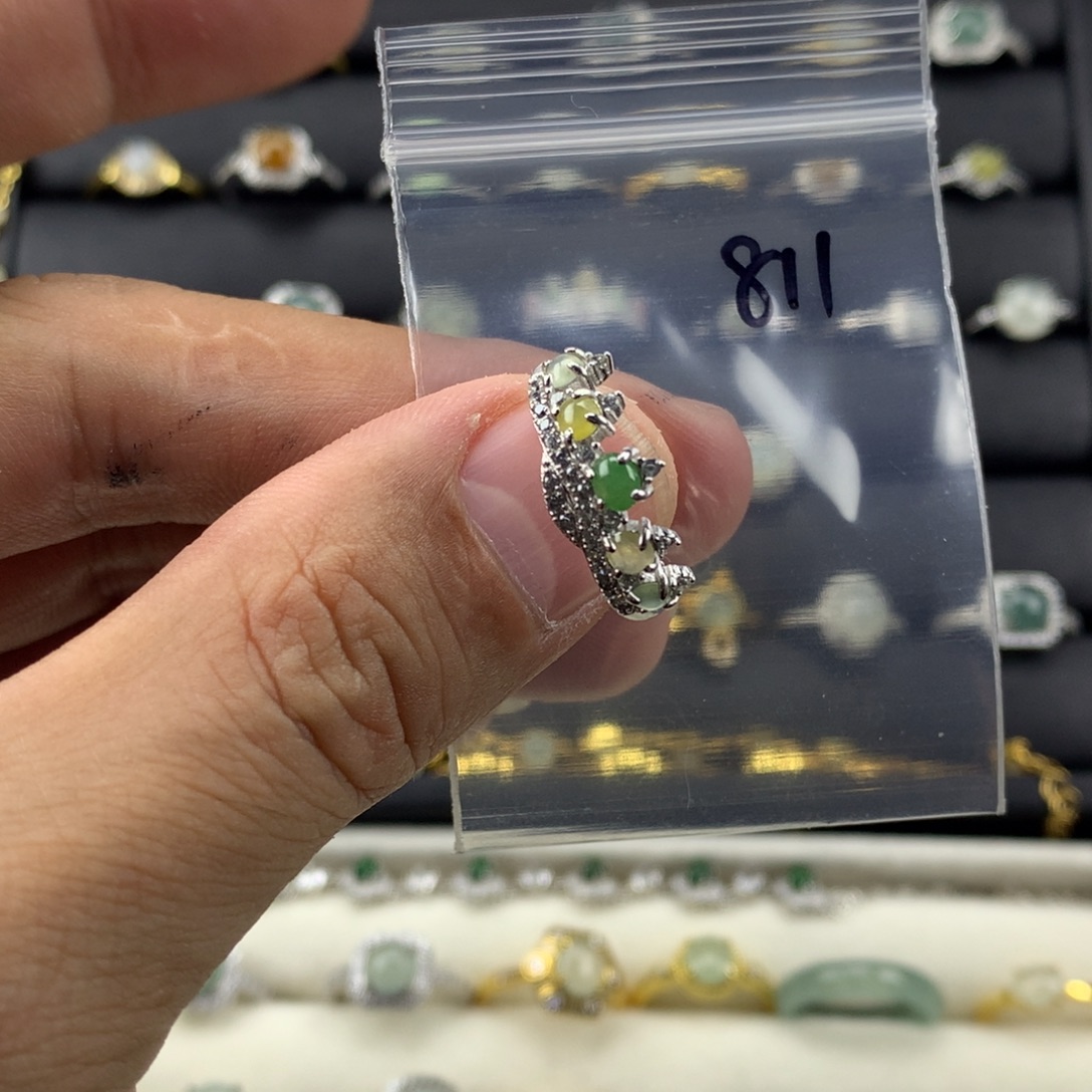 舒***画翡翠银S925镶嵌戒指811