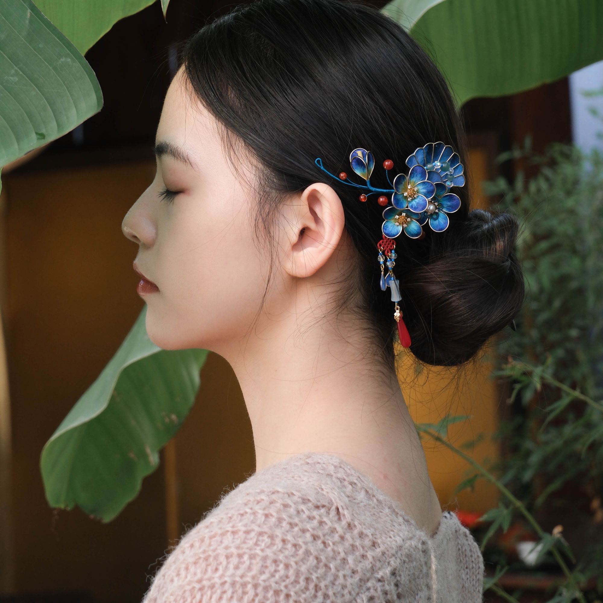 【幽花扇影】绒花发簪