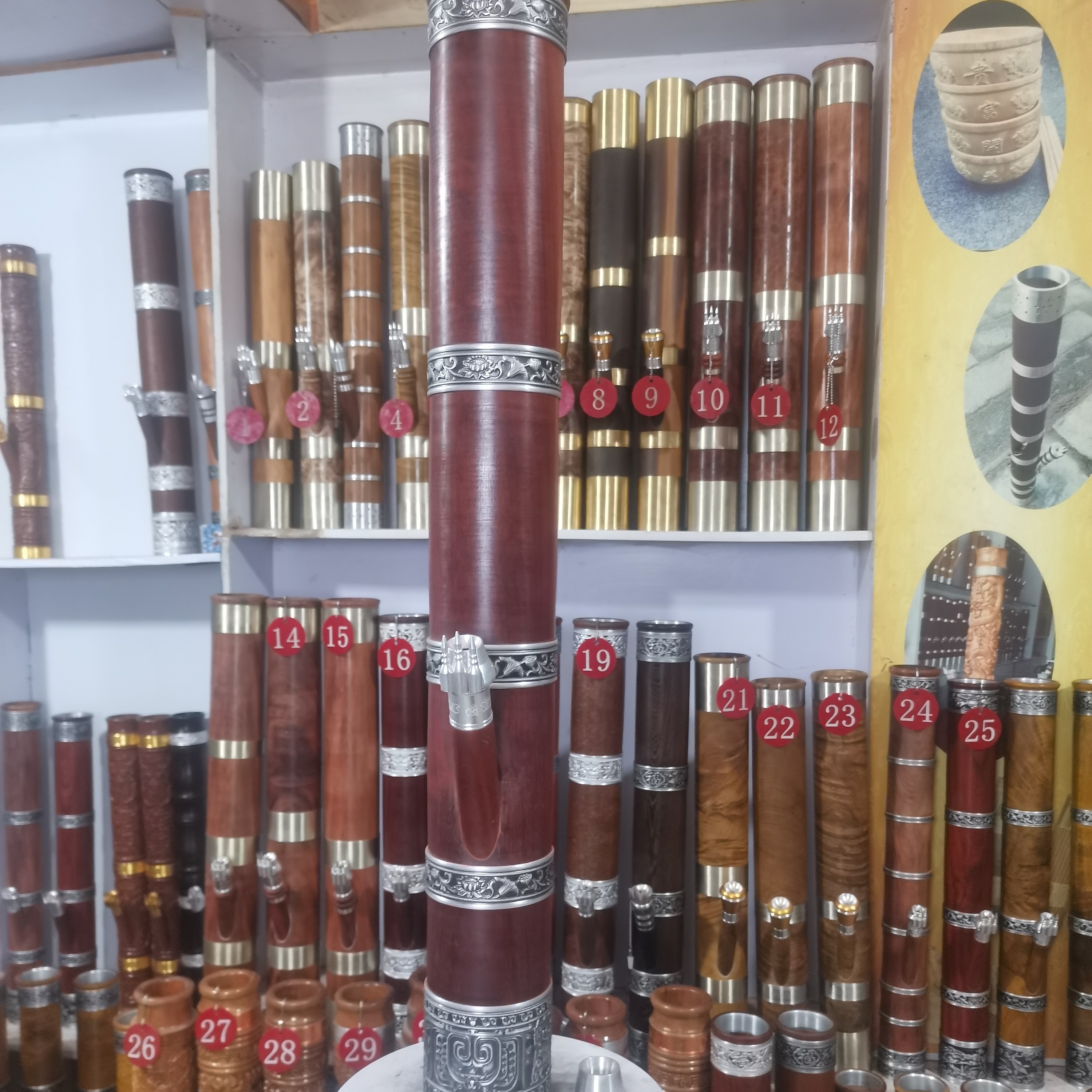 红花梨木大号复古箍烟筒