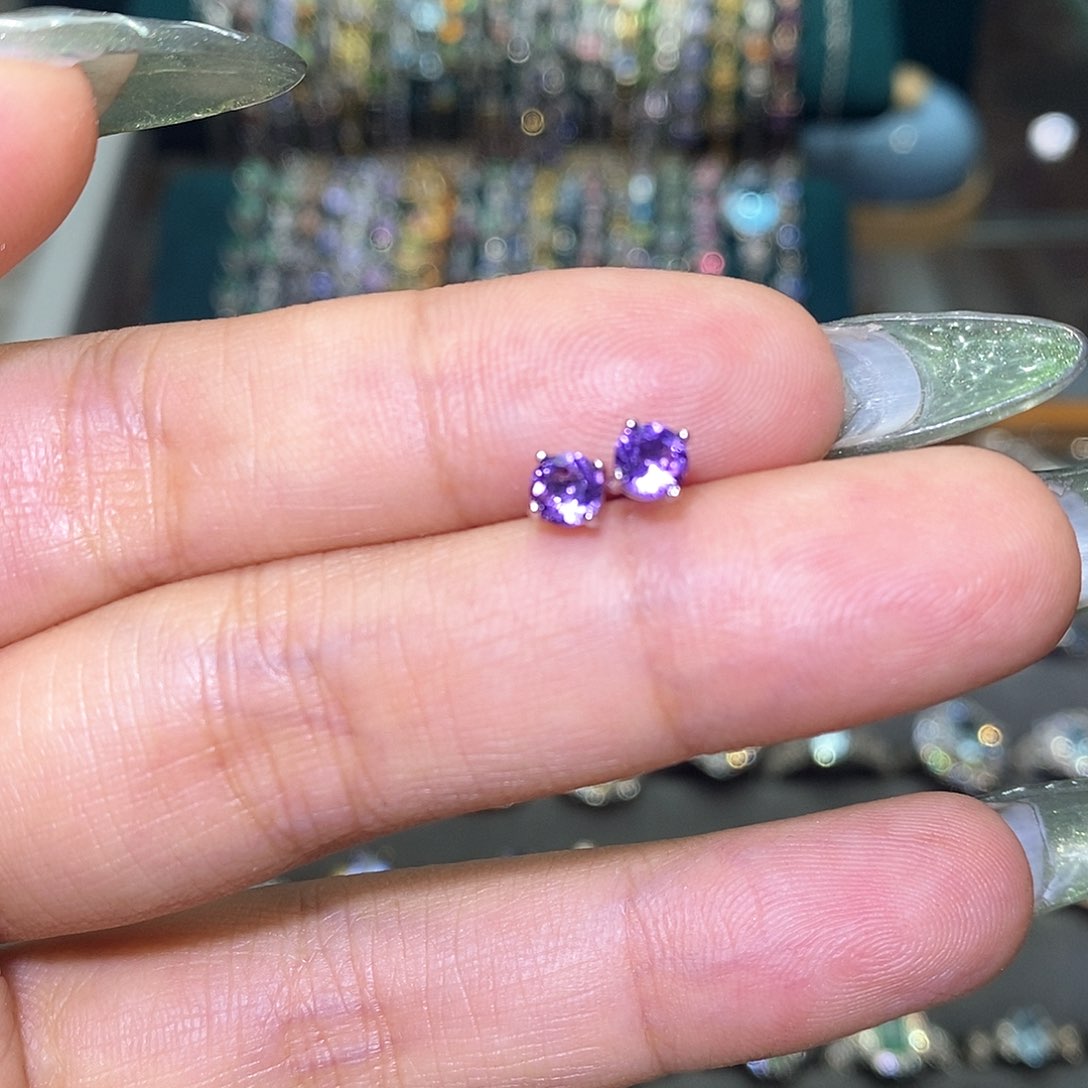 紫晶耳饰银S925镶嵌56789