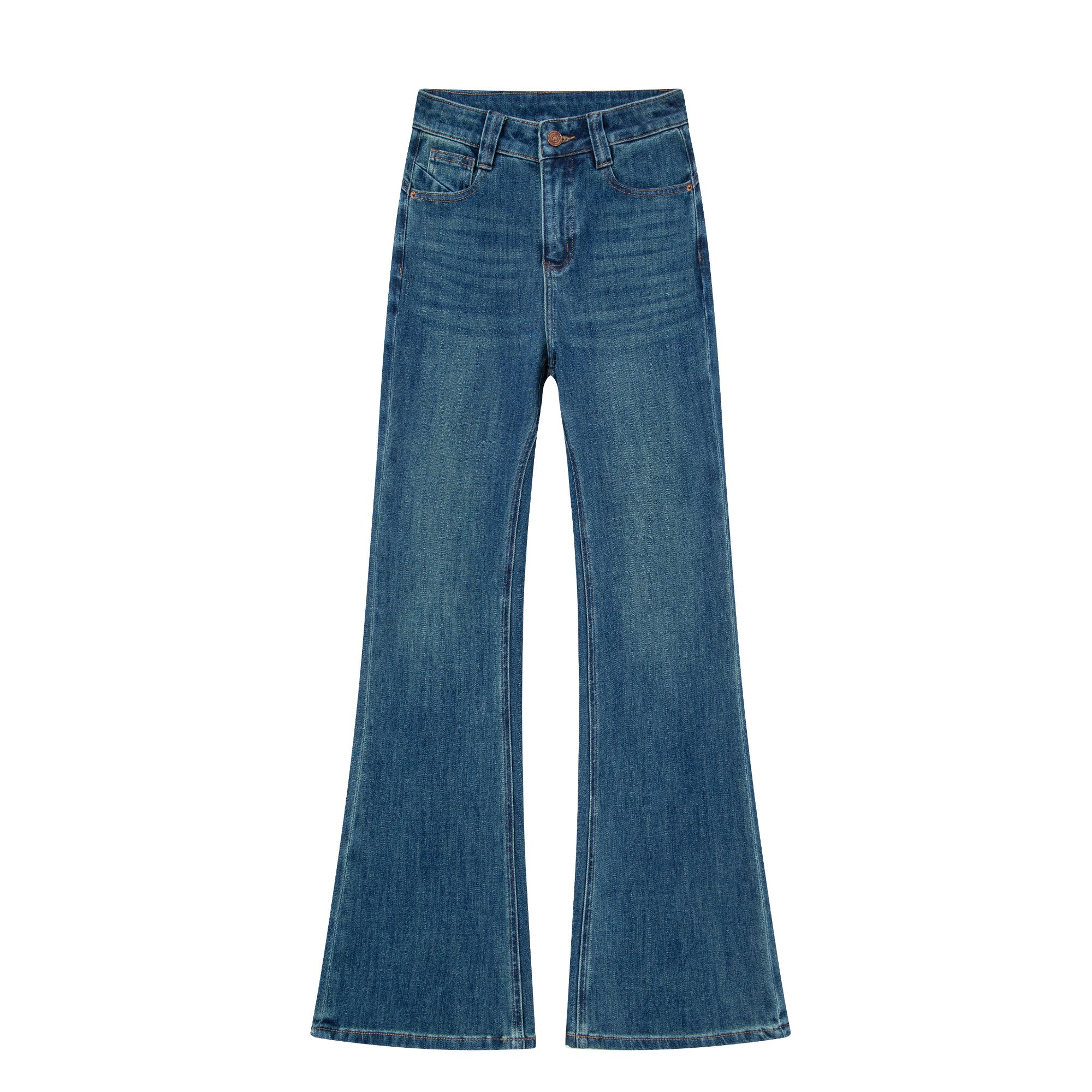 【Z】-法式蓝全新筒喇裤秋款四面弹高腰宽松百搭显高显瘦显腿长