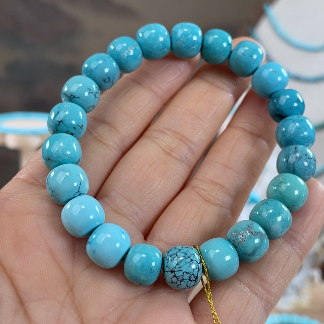 绿松石未镶嵌套链高蓝老型手串10mm