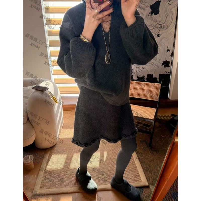 XMM.【木耳边羊毛套装】保暖时尚百搭潮流显瘦洋气网红宽松秋冬套装