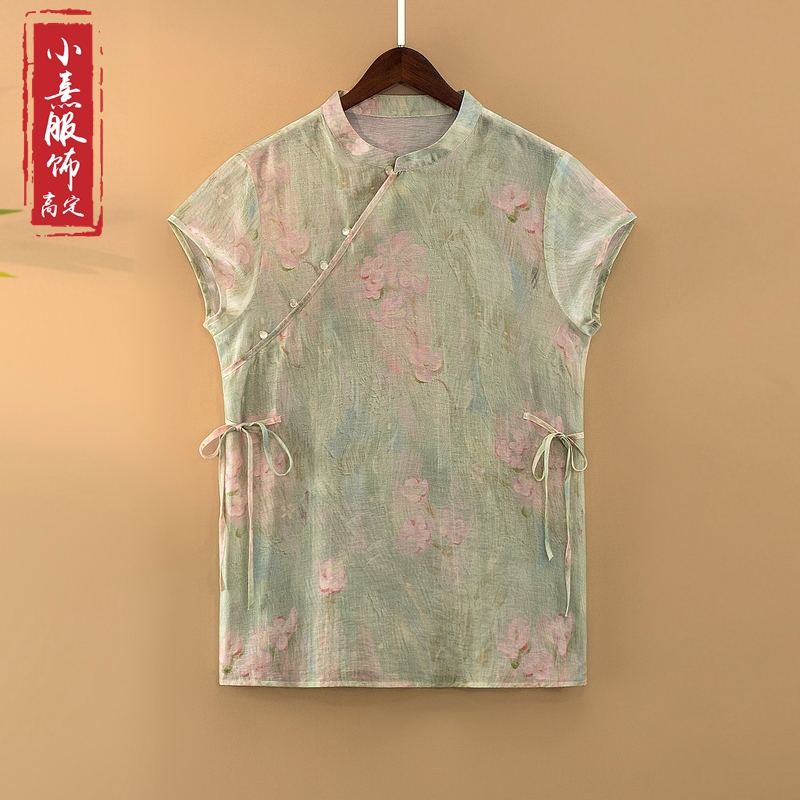 【风吹半夏】夏季2025新款上衣小衫新中式女装国风立领棉麻短袖衬衫