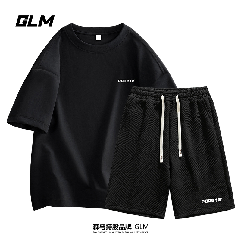 大力水手联名GLM【运动套装】大码短袖T恤纯棉青少年五分裤宽松上衣